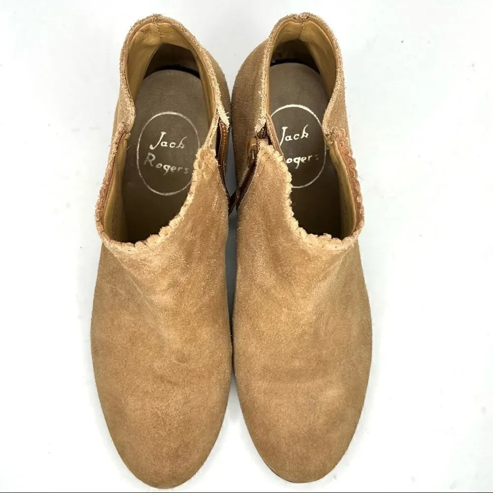 Jack Rogers Baliee‎ Suede Caramel Scalloped Trim Heeled Ankle Booties 6